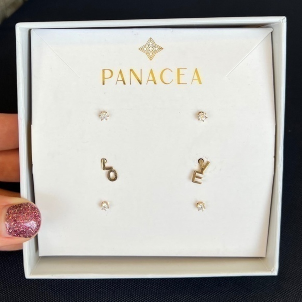 Panacea NEW Gold Earring Sets "Love" + Stud Earrings